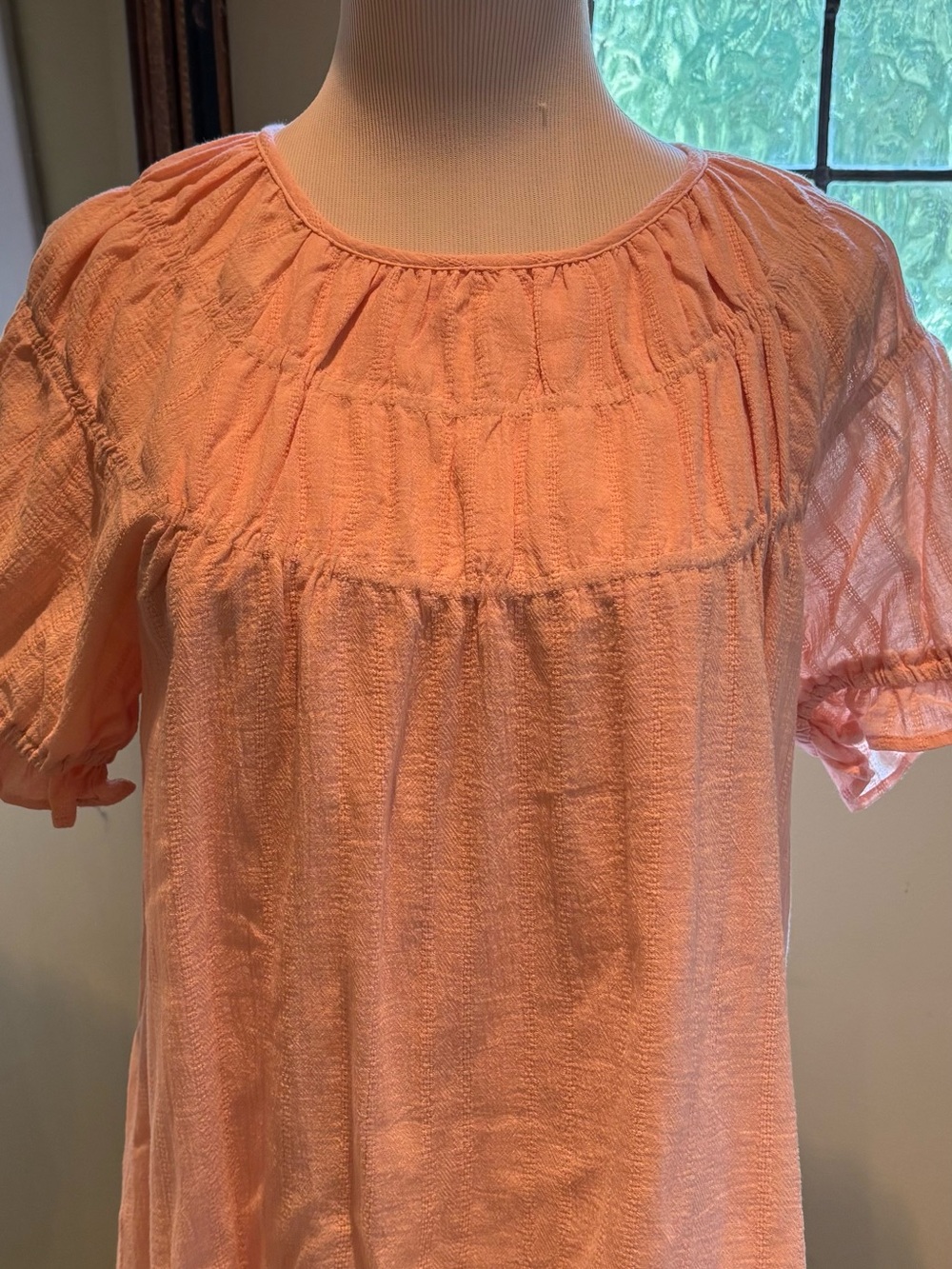 Peach Short-Sleeve Peasant Top - Women's Casual